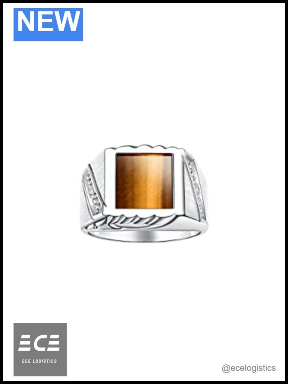 Rylos Men's Sterling Silver Gemstone Statement Ring with Diamond Accent